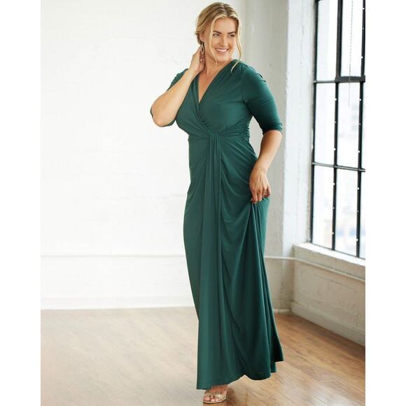 Kiyonna Maxi Hunter Green Gown Romanced by Moonlight 1X Elegant Party Christmas - Picture 1 of 9